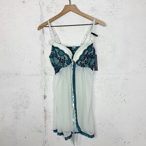 Tahari Minnie Lace Mesh Mint Green Babydoll Lingerie Dress Morning Mist Size XL